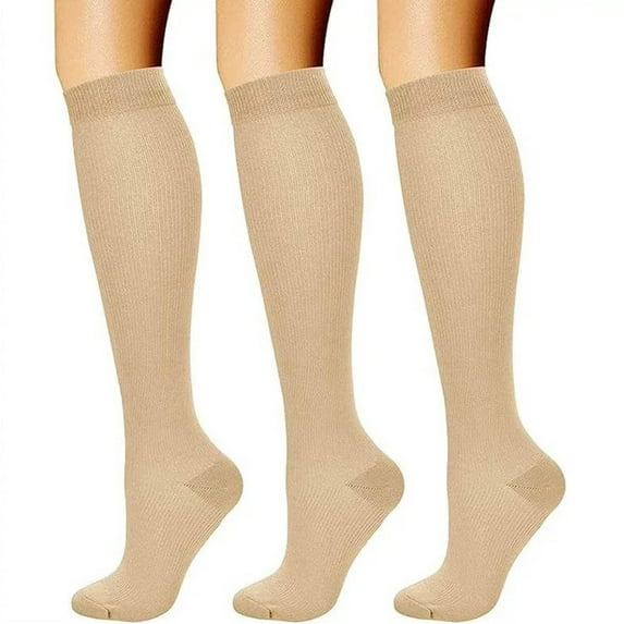 WJHWSX 3PC Socks for Women,Womens Compression Socks,Support Socks for Women,Supportive,Moisture Wicking,Cotton,Khaki,S/M