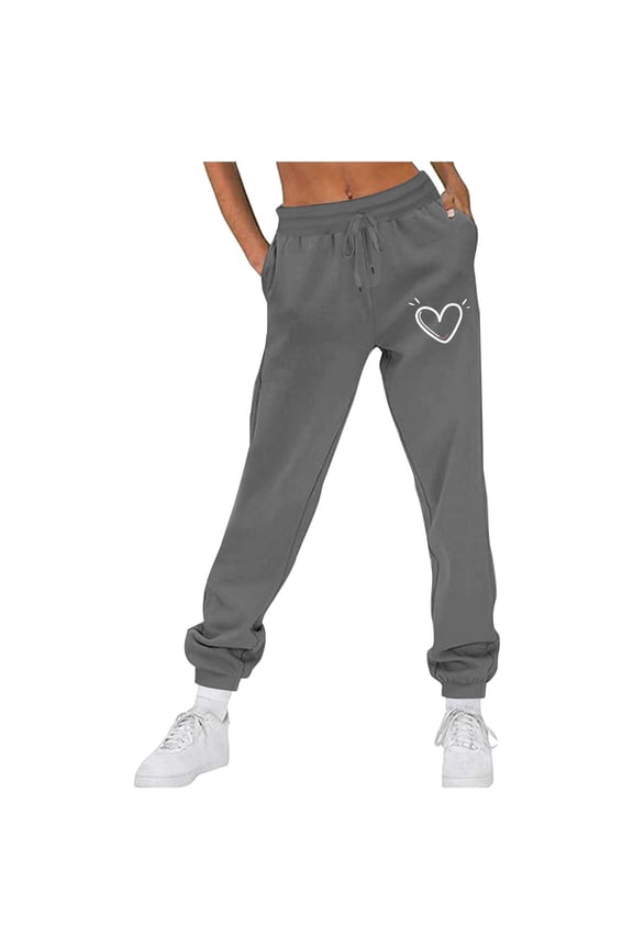 Sweatpants Women,Wide Leg Sweatpants Women,Women's Joggers,Elastic Waistband,Comfort Fit,Printed,Polyester,Dark Gray,S(US:4)