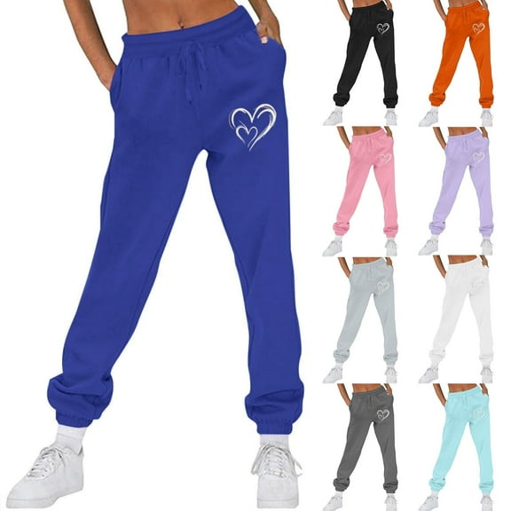 ATENAR Sweatpants for Women,Womens Blue Sweatpants,Soft Joggers for Women,Elastic Waistband,Comfort Fit,Printed,S(US:4)