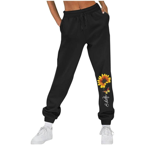 WJHWSX Sweatpants Women,Womens Sweatpants,Joggers for Women,Soft,Stretch Fabric,Printed,Polyester,Black,2XL(US:12)