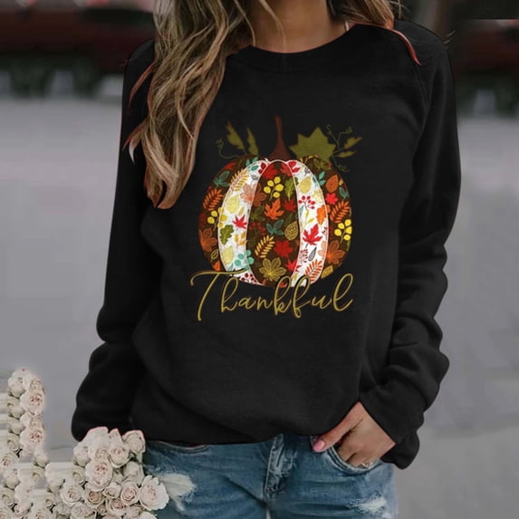 WJHWSX Thankful Shirt Pullover Western Turkey Preppy Womens Long Sleeve Blouse Tops Fall 2023