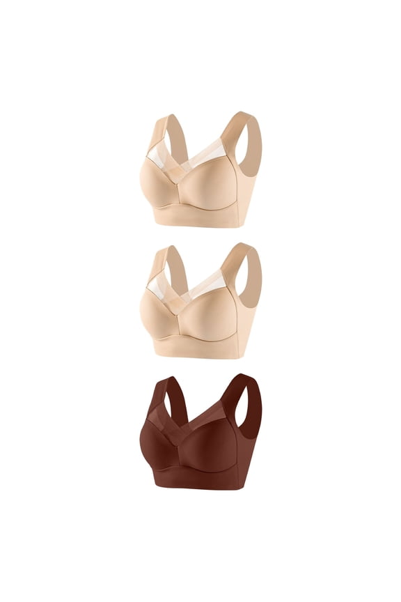 Wireless Bras for Women,Womens Bras,Comfort Fit,Soft,Solid,Nylon,Spandex,Beige,Beige,Brown,2XL(US:12)