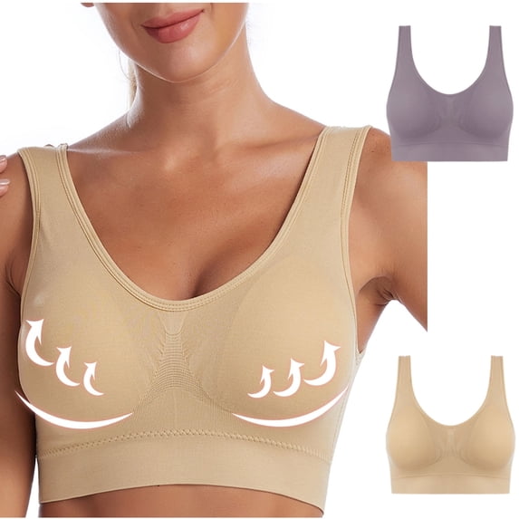 ATENAR 2PC Wireless Bras for Women,Womens Bras,Comfort Fit,Soft,Solid,Nylon,Spandex,Gray,5XL(US:18)