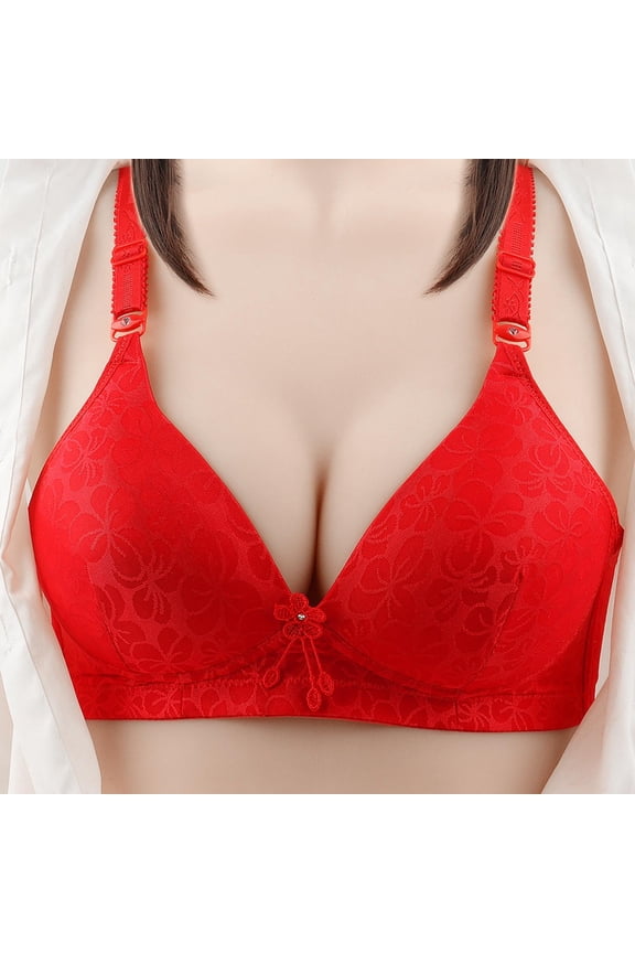 Wireless Bras for Women,Womens Bras,Soft,Adjustable Strap,Solid,Nylon,Spandex,Red,75B