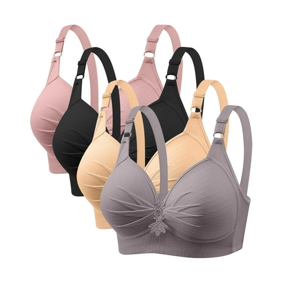 ATENAR 4PC Wireless Bras for Women,Womens Bras,Soft,Stretch Fabric,Solid,Multicolor,XS(US:4)