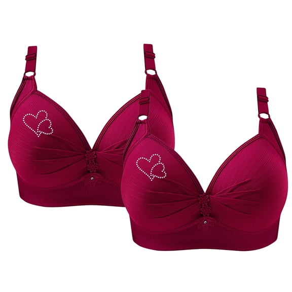 ATENAR Wireless Bras for Women,Womens Bras,Stretch Fabric,Breathable,Solid,Nylon,Red,L(US:10)