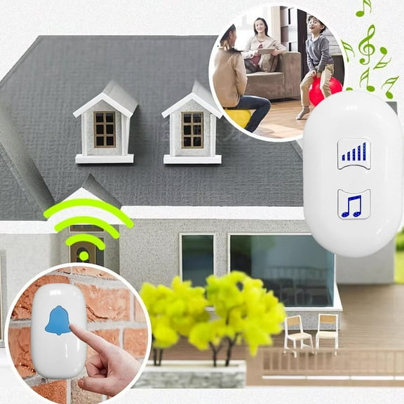 WJHWSX Wireless Doorbell,Smart Doorbell Wireless,LED Flashing for Hearing Impaired with 1 Receiver,ABS