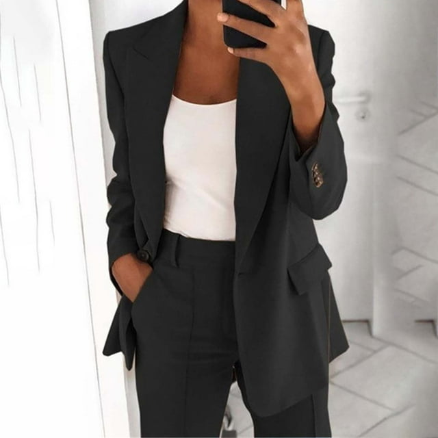 WJHWSX Women'S Blazers & Suit Jackets Long Sleeve Mandarin Collar ...
