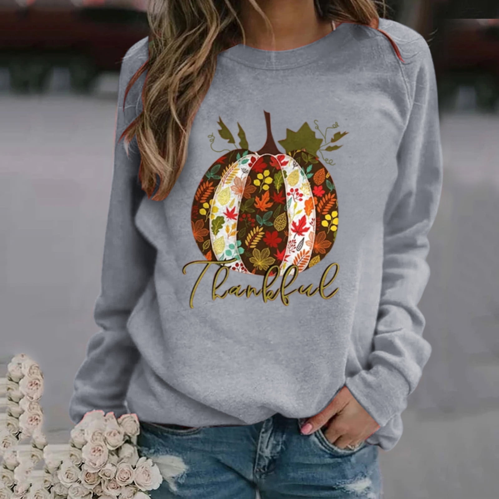 WJHWSX Women Thanksgiving Shirt Pullover Pumpkin Classic Goth Womens Tops Long Sleeve Tops Fall 2023