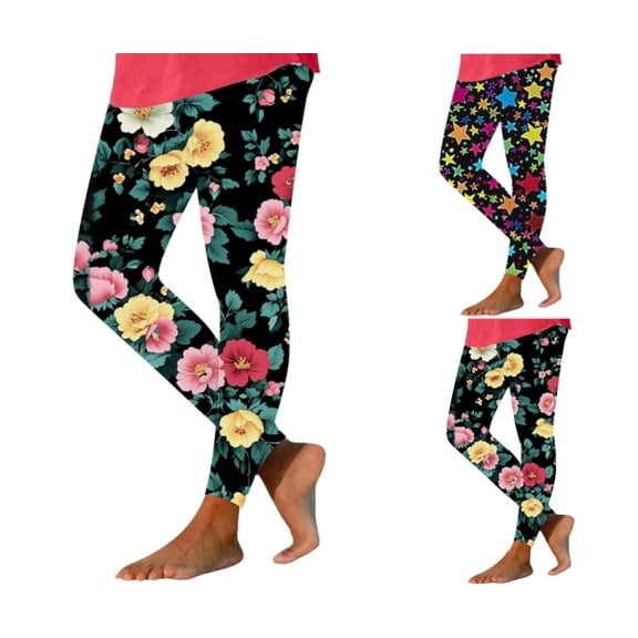 ATENAR Womens Pants,Compression Leggings for Women,Cinched,Comfort Fit,Printed,Polyester,Multicolor,2XL(US:12)