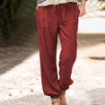 thumbnail image 1 of ATENAR Linen Pants Women,Loose Pants for Womem,Drawstring,Breathable,Solid,Red,M(US:6), 1 of 6