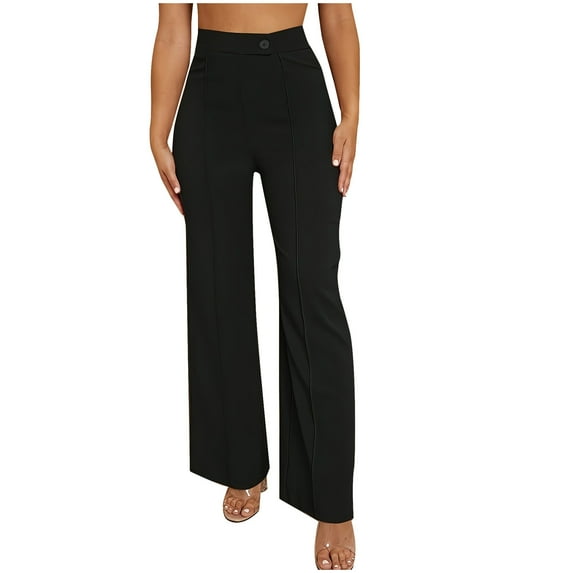 WJHWSX Women's Pants,Casual Pants for Women,Straight Leg Pants Women,Fitted,Easy Care,Solid,Polyester,Black,XL(US:10)