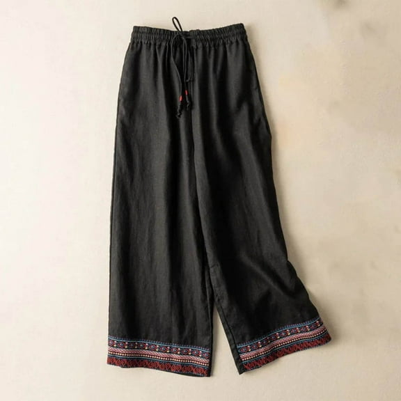 WJHWSX Women's Pants,Pants for Womem,Casual Pants for Women,Fitted,Breathable,Solid,Cotton,Linen ,Black,L(US:8)