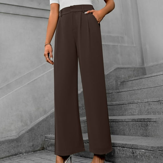 WJHWSX Women's Pants,Pants for Womem,Straight Leg Pants Women,Moisture Wicking,Breathable,Solid,Polyester,Coffee,L(US:8)