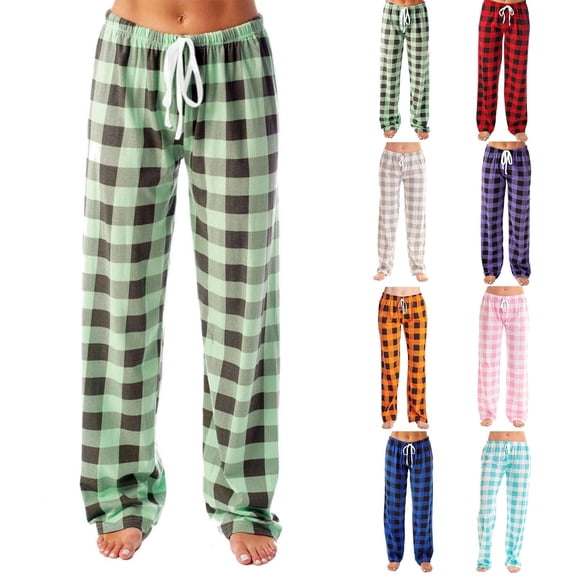 ATENAR Women Plaid Pants,Pajama Pants,Drawstring,Elastic Waist,Sleepwear,Green,S