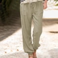 thumbnail image 1 of ATENAR Linen Pants Women,Straight Leg Pants Women,Loose Drawstring,Breathable,Solid,Khaki,S(US:4), 1 of 6