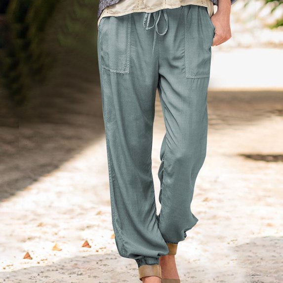 ATENAR Cargo Pants for Women,Straight Leg Pants Women,Loose Pants for Women,Drawstring,Comfortable,Solid,Mint Green,L(US:8)