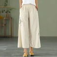 thumbnail image 1 of WJHWSX Women's Pants,Straight Leg Pants Women,Loose Pants for Women,Elastic Waistband,Moisture Wicking,Solid,Cotton,Linen ,Beige,5XL, 1 of 5