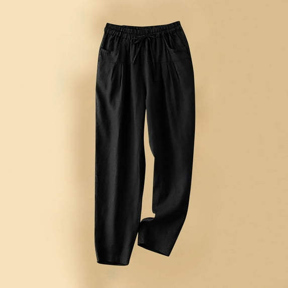 WJHWSX Women's Pants,Straight Leg Pants Women,Pants for Womem,Drawstring,Moisture Wicking,Solid,Polyester,Black,L(US:8)
