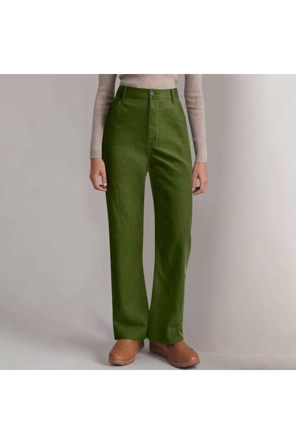 Women's Pants,Straight Leg Pants Women,Pants for Womem,Slimming,Fitted,Solid,Cotton,Spandex ,Army Green,M