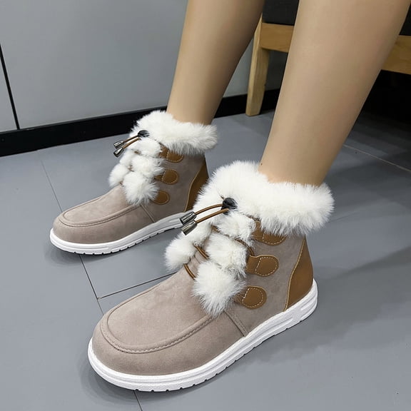 ATENAR Womens Boots,Women Snow Boots,Slip on,Waterproof,Comfortable,Warm,PU,Beige,(US:5)
