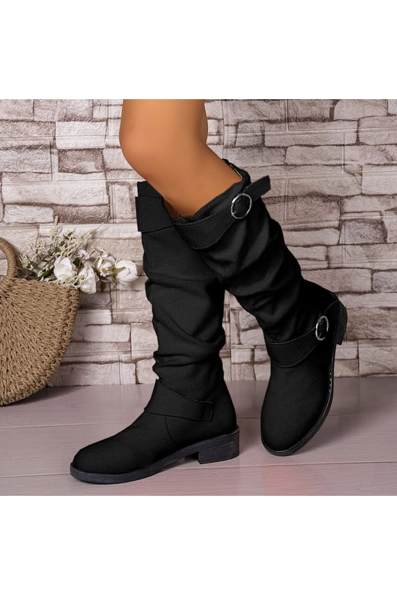Womens Boots,Knee High Boots Women,Safety Toe Boots for Women,Flock,Black,39(US:7)