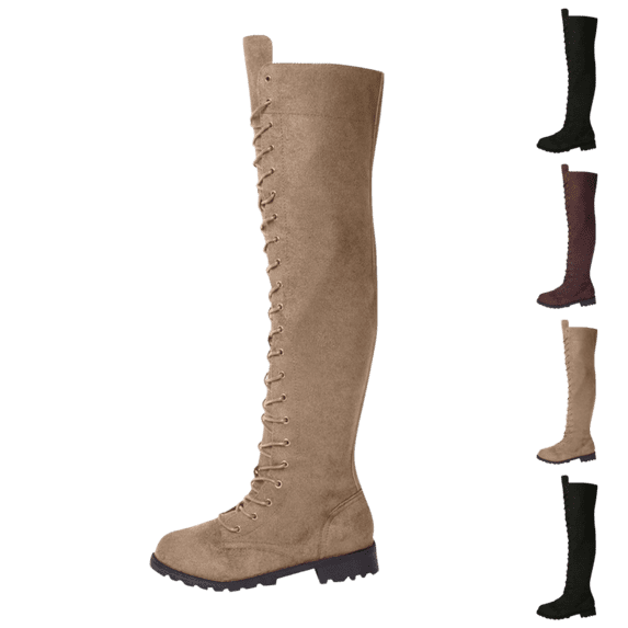 ATENAR Womens Boots,Thigh High Boots,Stability,Over the Knee,Low Heel,Khaki,39(US:7)