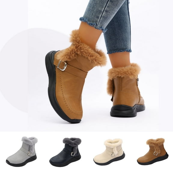 ATENAR Womens Boots,Winter Boots for Women,Comfortable,Warm,Slip on,Printed,PU,Brown,(US:7.5)