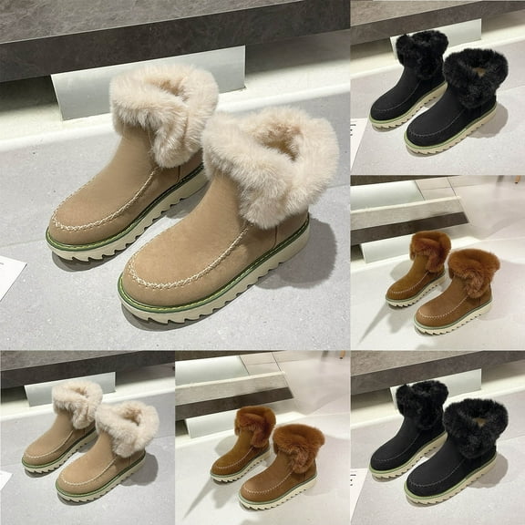 ATENAR Womens Boots,Winter Boots for Women,Comfortable,Warm,Slip on,Solid,PU,Beige,(US:6.5)