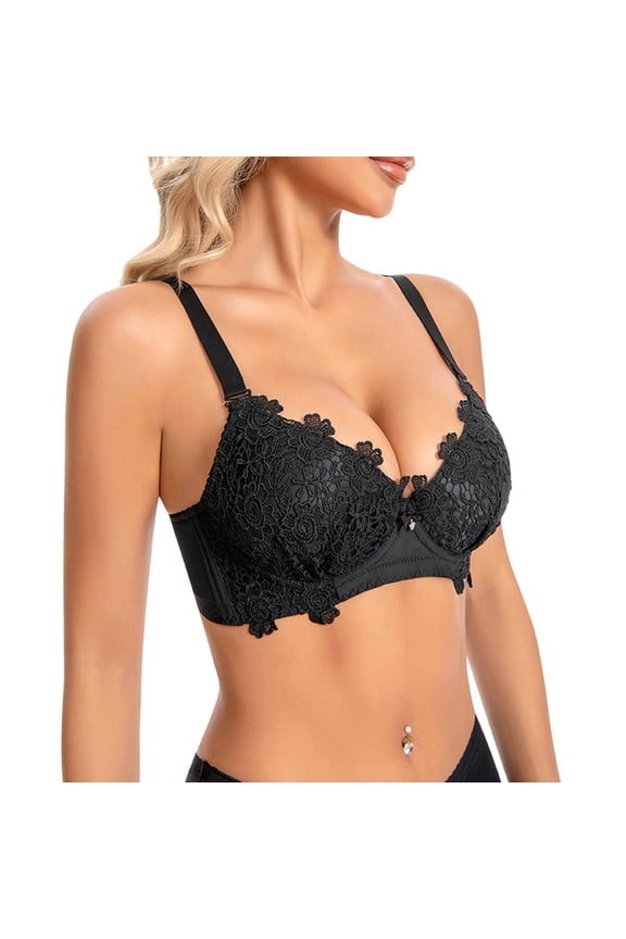 Womens Bras,Push Up Bra,Bras for Women,Breathable,Comfort Fit,Solid,Nylon,Spandex,Black,XL