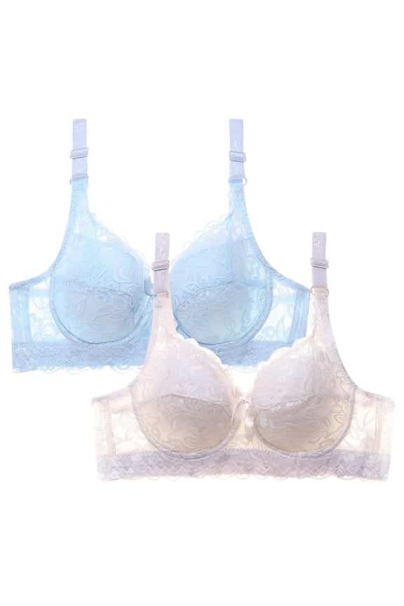 2PC Womens Bras,Push Up Bra,Bras for Women,Soft,Stretch Fabric,Solid,Nylon,Spandex,Light Blue,38B