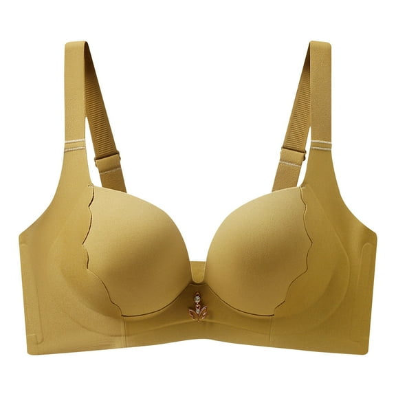 ATENAR Womens Bras,Push Up Bra,Bras for Women,Soft,Stretch Fabric,Solid,Nylon,Spandex,Yellow,M(US:6)