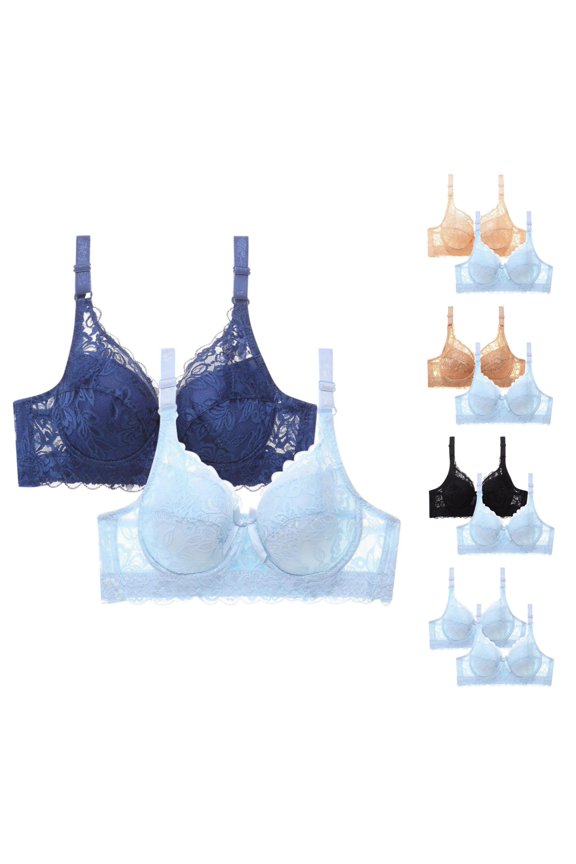 ATENAR Womens Bras,Push Up Bra,Supportive Bras for Women,Stretch Fabric,Breathable,Solid,Nylon,Spandex,Blue,36D