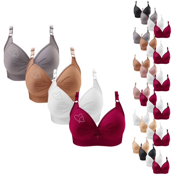 ATENAR 4PC Womens Bras,Wireless Bras for Women,Bras for Women,Breathable,Comfort Fit,Solid,Nylon,Gray,XS(US:4)