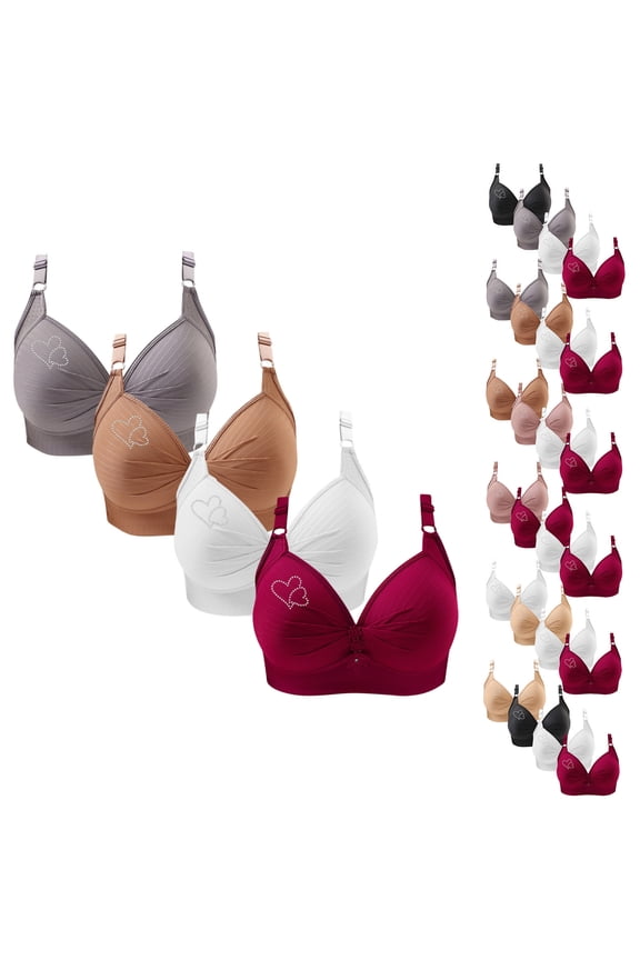 4PC Womens Bras,Wireless Bras for Women,Bras for Women,Breathable,Comfort Fit,Solid,Nylon,Gray,XS(US:4)