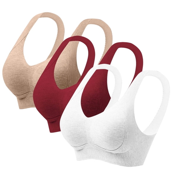 ATENAR Womens Bras,Wireless Bras for Women,Bras for Women,Comfort Fit,Soft,Solid,Nylon,Spandex,Khaki,4XL