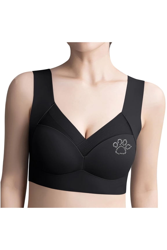 Womens Bras,Wireless Bras for Women,Bras for Women,Stretch Fabric,Breathable,Solid,Nylon,Spandex,Black,XL(US:10)