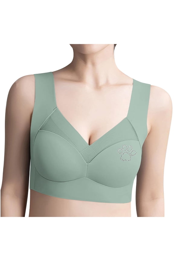 Womens Bras,Wireless Bras for Women,Bras for Women,Stretch Fabric,Breathable,Solid,Nylon,Spandex,Green,XL(US:10)