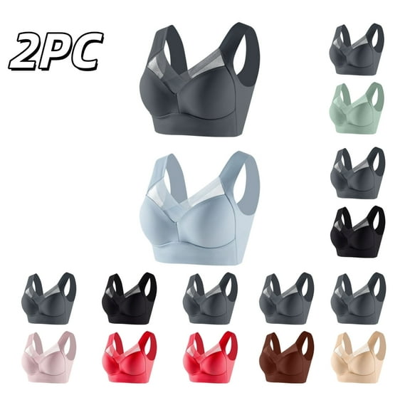 ATENAR Womens Bras,Wireless Bras for Women,Supportive Bras for Women,Breathable,Comfort Fit,Solid,Nylon,Spandex,Gary,Blue,XL(US:10)