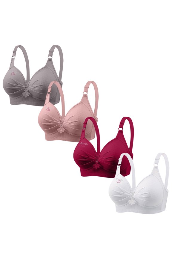 Womens Bras,Wireless Bras for Women,Supportive Bras for Women,Comfort Fit,Soft,Solid,Nylon,Gray,4XL