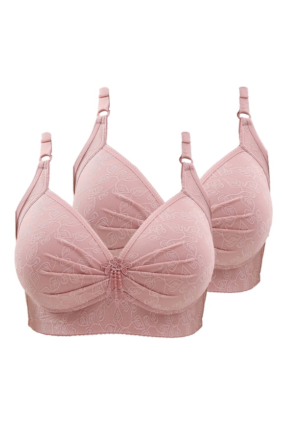 Womens Bras,Wireless Bras for Women,Supportive Bras for Women,Comfort Fit,Soft,Solid,Nylon,Pink,2XL(US:14)