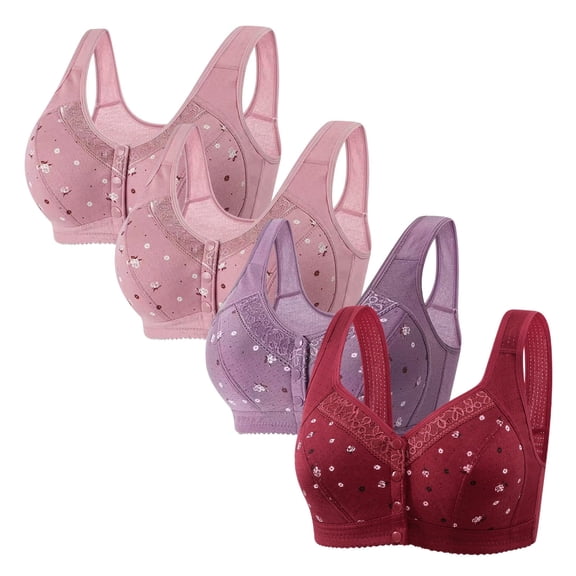 ATENAR 4PC Womens Bras,Supportive Bras for Women,Comfort Fit,Soft,Solid,Comfortable,Hot Pink,M(US:6)