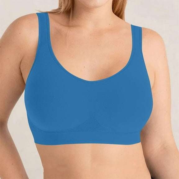 ATENAR Womens Bras,Wireless Bras for Women,Supportive Bras for Women,Stretch Fabric,Breathable,Solid,Polyester,Blue,L