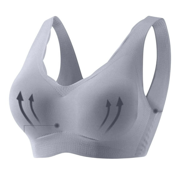 WJHWSX Womens Bras,Wireless Bras for Women,Supportive Bras for Women,Stretch Fabric,Breathable,Solid,Polyester,Gray,XL(US:10)