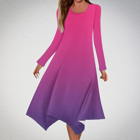 WJHWSX Womens Dresses,Dresses for Women,Womens Fall Dresses,Long Sleeve,Crew Neck,Breathable,Printed,2XL(US:12)