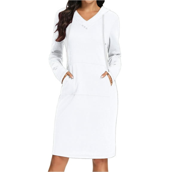 WJHWSX Womens Dresses,Dresses for Women,Womens Fall Dresses,Long Sleeve,Pockets,Soft,Solid,L(US:8)