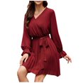 thumbnail image 1 of WJHWSX Womens Dresses,Dresses for Women,Womens Fall Dresses,Long Sleeve,V Neck,Easy Care,Solid,L(US:8), 1 of 3