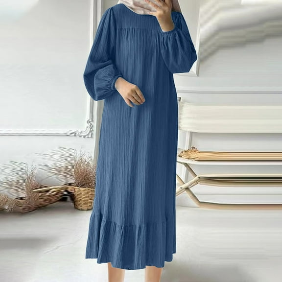 WJHWSX Womens Fall Dresses,Casual Dresses for Women,Fall Dresses for Women 2025,Long Sleeve,Crew Neck,Breathable,Solid,XL(US:10)