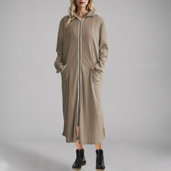 WJHWSX Womens Fall Dresses,Casual Dresses for Women,Fall Dresses for Women 2025,Long Sleeve,Crew Neck,Breathable,Solid,XS(US:2)