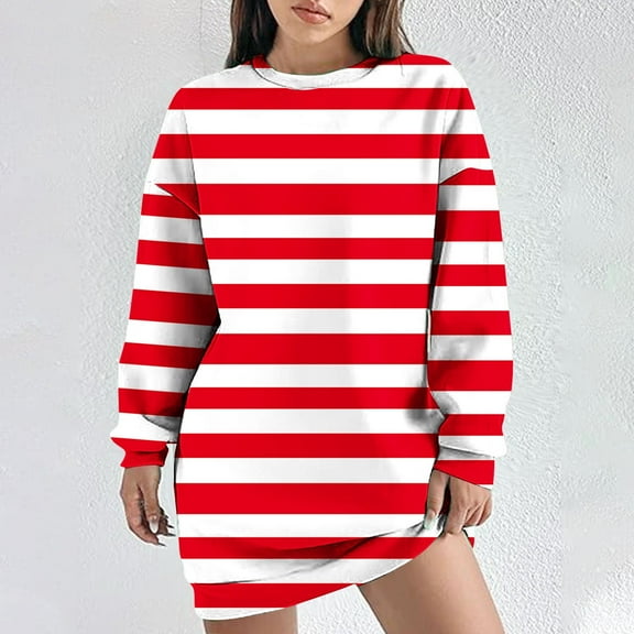 WJHWSX Womens Fall Dresses,Casual Dresses for Women,Fall Dresses for Women 2025,Long Sleeve,Crew Neck,Comfort Fit,Printed,S(US:4)